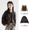Jaqueta de Couro Estilo Coreano Maillard para Meninas 2026 Outono Novidades Infantis Retro Gola Lapela Solta Peça Superior Outerwear Tendência
