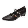 Zapatos de mujer con punta cuadrada y tacón grueso, nueva colección primavera/otoño 2026, zapatos de tacón alto de moda con detalles de cadena de cuentas, estilo Mary Jane