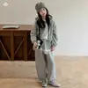 Conjunto casual de sudadera con capucha y cremallera y pants tipo jogger de pierna ancha para niña, nuevo para otoño, con prenda exterior