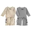 Conjunto de Dos Piezas de Ropa Interior de Canalé con Lazo Estilo Primavera para Niñas, Pijama para Bebé Niña, Ropa de Casa