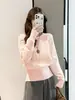 Camiseta básica de punto de corte holgado para mujer, nuevo estilo otoño/invierno 2026, suéter rosa súper lindo estilo coreano