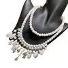Collar de Borla de Perlas de Doble Capa con Elegancia Exagerada, Cristales Brillantes en Forma de Gota de Agua, Cadena de Clavícula en Capas, Accesorio de Cadena para Suéter Estilo Vintage
