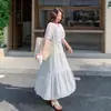 Moda Casual Juvenil Adelgazante Cómodo Agradable a la Piel Vestido Azul Niebla Floral Ceñido a la Cintura Tendencia Verano 2026
