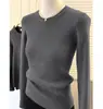 Top de punto cálido de color oscuro con cuello redondo para mujer, Otoño e Invierno, Nueva Moda, Versátil, Lana, Delgado, de Manga Larga, Básico