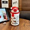 Taza Térmica de Cachorro Lindo para Niñas, Taza de Doble Popote de Aspecto Elegante para Estudiantes, Taza Navideña de Gran Capacidad con Correa