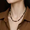 Collar de Piedra Ojo de Tigre con Cuentas Estilo Retro Maillard Otoño e Invierno Cadena para Clavícula Collar Elegante de Moda Joyería para Mujeres Alta Gama