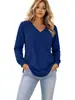 Bestseller Transfronteiriço Europeu e Americano Roupas Femininas Amazon Bolso Patch Cor Sólida Gola V Manga Longa Top Solto Casual Tricô Camiseta
