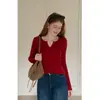 Suéter EGKA de Punto Trenzado con Cuello en V y Mangas Largas de Albaricoque para Mujer, Otoño Delgado Temperamento Favorecedor Capa Base Commute Casual
