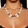 N13549 Collar con Colgante de Estrella de Mar de Concha de Perla Artificial Estilo Océano de Verano Cadena para Clavícula Estilo Vacaciones para Mujer Collar Hecho a Mano con Cuentas