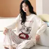 Pijama de algodón de manga larga y pantalón largo para mujer en stock, conjunto de dos piezas tipo suéter de otoño, ropa de casa transfronteriza para mujer para transmisión en vivo