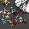 Pingente de Cruz de Pedra Natural, Joias de Cristal Multicoloridas, Acessórios para Miçangas Artesanais DIY, Acessórios de Colar Modernos e Versáteis