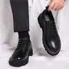 Sapatos de couro masculinos primavera plataforma britânica casual sapatos derby homens roupa formal casamento preto low- top botas martin 22717