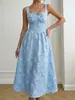 Nuevo Estilo Primavera y Verano 2026 Vestido Largo Francés Azul Jacquard Cuello Cuadrado Tirantes Sin Mangas Transfronterizo Europeo y Americano para Mujer