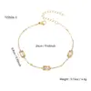Elegante, Fashion e Simples Conjunto de Colar e Pulseira Quadrado Geométrico Inlaid Zircônia Aço Inoxidável Banhado a Ouro 18K para Mulheres
