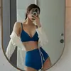 Traje de baño nuevo 2024 de cintura alta dividida para mujer, adelgazante y cubre abdomen, para vacaciones en la playa, aguas termales, para mujer [entrega de una pieza]]