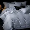 Juego de Cuatro Piezas Jacquard de Algodón Puro Cepillado 60S con Funda de Edredón con Botones y Sábana Bajera, Juego de Tres Piezas de Ropa de Cama de Alta Gama para Dormitorio