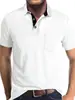 Top Casual Verão Estilo Novo Europeu e Americano Manga Curta Gola Polo Patchwork Multicor Cor Sólida para Homem