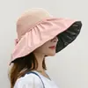 Sombrero de Protección Solar para Mujer, Sombrero Solar Anti-UV, Sombrero de Pescador de Vinilo Plegable para Cubrir la Cara, Sombrero Solar de Ala Ancha para la Playa