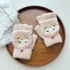 Guantes para Niños de 7 a 12 Años, Cálidos de Invierno y a Prueba de Frío, Unisex, Forrados de Felpa, Guantes de Punto Convertibles de Medio Dedo, Lindo Diseño de Dibujos Animados