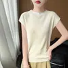 Hilo de cuentas curvas adornado con pedrería, llamativo diseño de cuello redondo, simple y versátil, top casual de primavera/verano para mujer