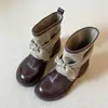 Botas Western de Cano Curto para Mulheres, Design de Nicho Estilo Retrô, Moda Outono e Inverno, com Laço, Lona, Botas de Equitação Martin
