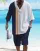 Traje Jacquard Impreso en 3D Transfronterizo para Hombre Verano Holgado Camiseta de Manga Corta Pantalones Cortos Cuello en V Traje Deportivo Traje de Dos Piezas para Hombre