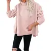 Moda Feminina Europeia e Americana Amazon Outono/Inverno 2025 Nova Blusa de Moletom Peluda de Gola Alta Cor Sólida Top de Pelúcia para Mulheres