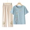 Camiseta de Algodón Suelta de Manga Corta para Mamá, Camiseta de Nuevo Estilo de Verano para Abuela, Conjunto de Tops Bordados para Mujeres de Mediana Edad y Mayores