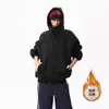 Sudadera con Capucha de Air Layer Forrada de Polar Estilo Americano de Moda para Hombres y Mujeres, Chaqueta de Punto Gruesa de Invierno Holgada con Doble Cremallera para Parejas