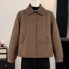 Jaqueta Feminina de Algodão com Gola Matelassê Diamante Retro Outono Inverno Nova Curta Com Pelúcia Quente Roupa de Mãe Outerwear para Meia-idade e Idosos Roupas de Algodão