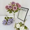 Flor de Rosa Artificial Nueva para Boda Hogar Arreglo Floral para Sala de Estar y Restaurante Adornos Flor de Rosa Rizada Hecha a Mano de 7 Cabezas