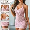 Tallas Grandes Comercio Exterior Transfronterizo Estilo Europeo y Americano Malla Erótica Lencería Sexy Encaje Hueco Espalda Descubierta Camisola Vestido de Noche con Perlas Venta al por Mayor