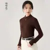 Capa base de lana merino de cuello alto medio para mujer, nuevo Otoño, Tencel Lenzing, versátil, suave, camiseta de manga larga