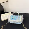 Nueva bolsa para niños bolsa de niña cadena de perlas bolso de mano moda estilo extranjero princesa hombro bandolera monedero