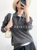 Estilo Boyfriend Estilo Old Money Gola Polo Estilo Escuro Tricô Outono e Inverno Lã Merino Suéter Solto 082