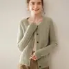 Nuevo Cárdigan de Punto de Cachemira Retorcido de Cuello Redondo para Mujer Color Puro Elegante Ropa de Trabajo Informal Sencillo Chaqueta de Manga Larga con Botones