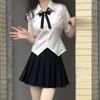 Camisa Branca de Verão Feminina Estudante Camisa de Manga Curta de Verão Saia Plissada conjunto Puro Desejo Uniforme JK Estilo Universitário Estilo Japonês
