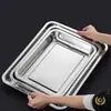 Bandeja de Aço Inoxidável 304 Churrasco Placa Quadrada Espessa Prato de Arroz Doméstico Prato de Serviço de Hotel Prato Quadrado Plano para Cozinhar no Vapor Durável