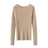 Top cálido 100% cachemir puro, cuello redondo, tejido de canalé, capa base ajustada, suéter sin costuras para mujer