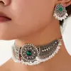 1 Juego de Moda Retro Estilo Étnico Pedrería Ala Borla Exagerado Temperamento Conjunto de Joyería de Collar y Pendientes para Mujer