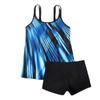 [Tankini Europeu e Americano] Saia Dividida Separada Boxers Conservador Estampado Digital Multicolorido Amazon Fato de Banho Feminino