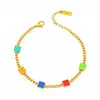 Pulseira Cuban Link Quadrada com Gotejamento em Resina Cor Dopamina Vendida Quente Transfronteiriça Aço Inoxidável Banhado a Ouro 18K Colorfast Mão