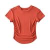 Camiseta de Verão 2023 com Barra Curva de Manga Curta Feminina Pura Desejo Spice Girls Justa Slimming Top Curto Gola Careca Pequena Plissada