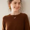 Suéter de Cachemira de Color Puro Nuevo para Otoño e Invierno, Suéter de Punto Básico de Cuello Redondo para Mujer, Jersey de Manga Larga Holgado Simple Suave y Sedoso