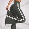 Bestseller transfronterizo: Pantalones de yoga acampanados de pierna ancha talla extra europea y americana, leggings deportivos a rayas de cintura alta