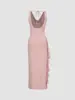 Moda Nueva Europea y Americana 2025 Color Sólido Lv Vestido Largo Ajustado con Tirantes de Volantes y Abertura Lv