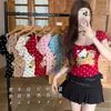 1550 # Chaleco de dibujos animados de lunares para mujer, ropa interior sexy de verano, top elegante de manga corta con un hermoso diseño en la espalda