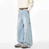 Jeans Lavados Retro Americanos de Cimitarra Primavera y Otoño Nuevos Holgados de Pierna Ancha Rectos de Largo Hasta el Suelo para Hombres Modernos
