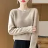 Suéter feminino de lã pura transfronteiriço 2024, solto e versátil, espessado com jacquard de diamante, camada base de malha de lã de manga comprida