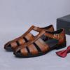 Sandalias de Cuero Vintage para Hombre Cuero Genuino Piel de Vaca Hebilla Calado Negocios Trabajo Casual Ropa Exterior Punta Sandalias de Cuero para Hombre